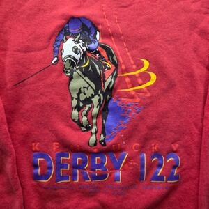VTG Kentucky‎ Derby 122 Horse Racing Graphic Red Crewneck Sweatshirt Mens L
